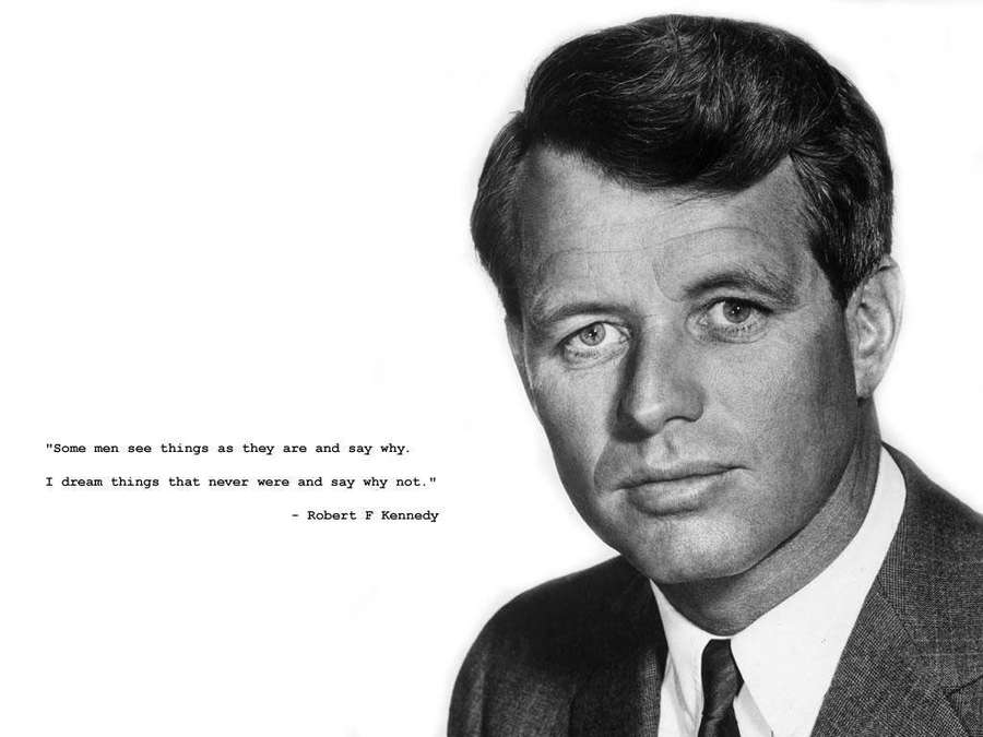 Portrait of Robert F Kennedy with quote about dreaming and vision. — F Background