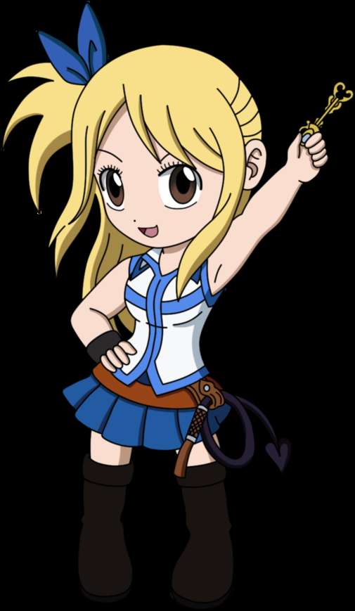 Anime girl with blonde hair and blue bow holding a golden key. — Fairy Tail Characters Background