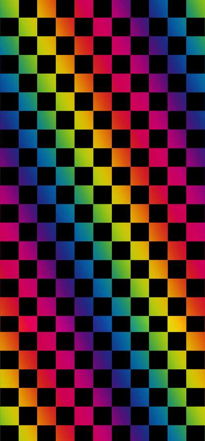 Kräftige bunte Quadrate in einem Schachbrettmuster auf schwarzem Hintergrund. — Farbenfrohe Ästhetik Wallpaper