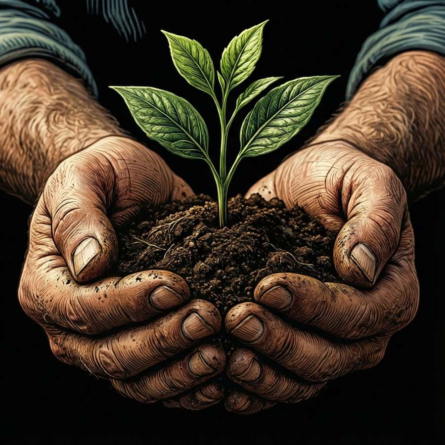 A symbol of farming and sustainability with hands and soil. — Farming Background