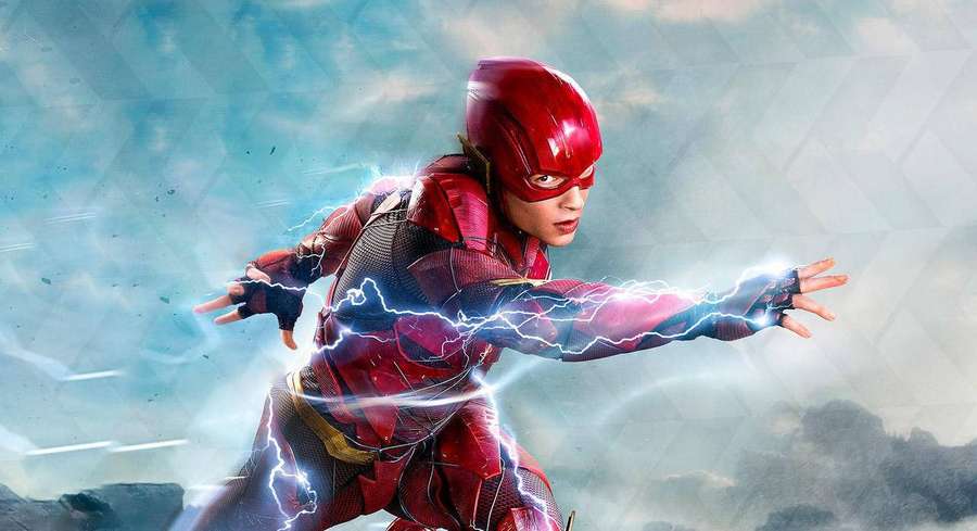 Superhero The Flash running with lightning effects around his hands. — Fast Background