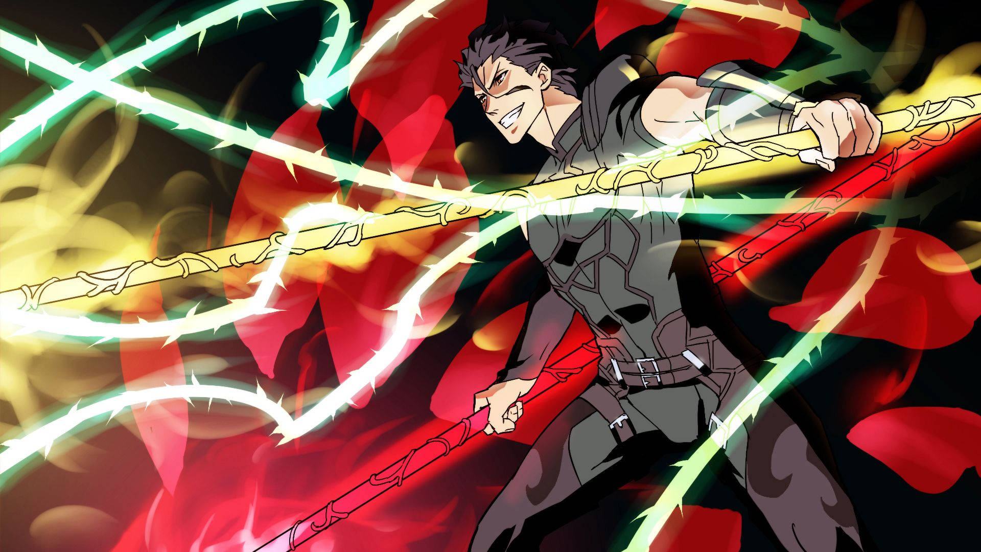 Anime-krigare svingar glödande stav i energisk stridsscen — Ödet noll bakgrund Bakgrundsbilder