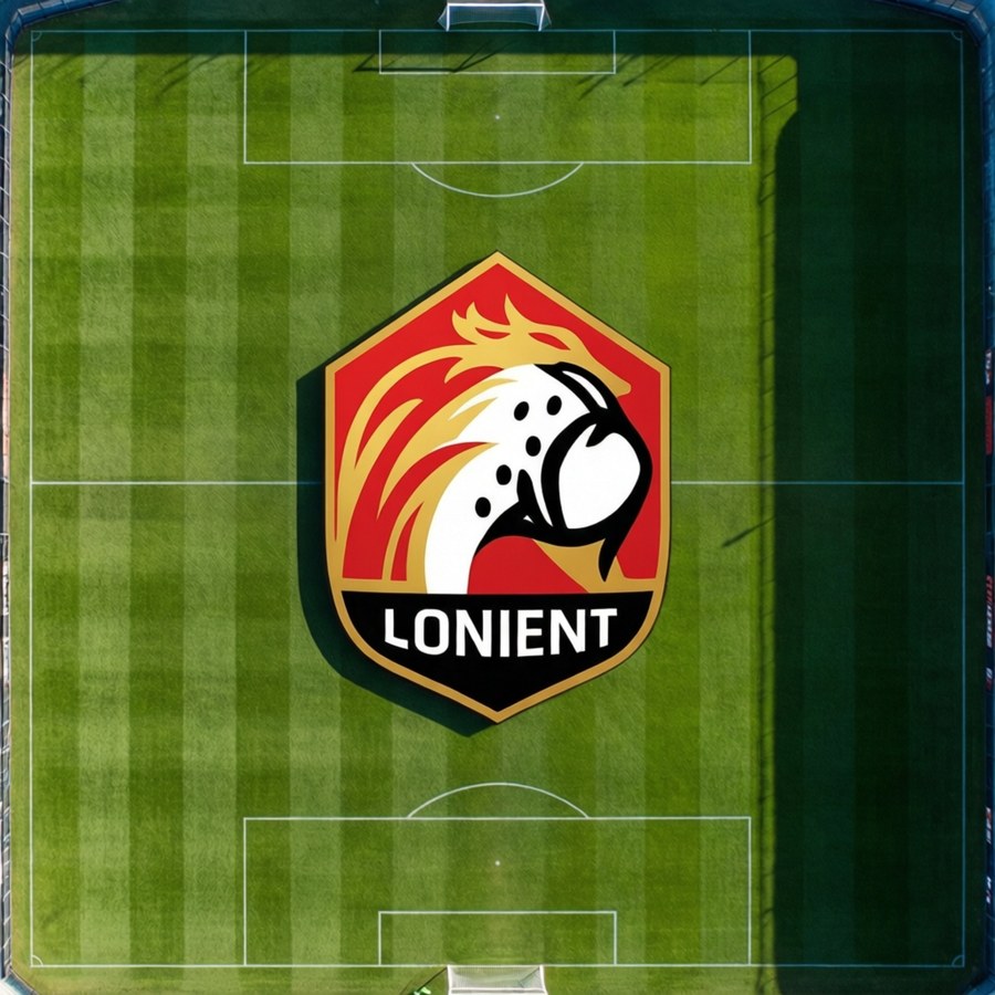 FC Lorient logo viewed from above on a football field, square wallpaper. — Fc Lorient Wallpaper