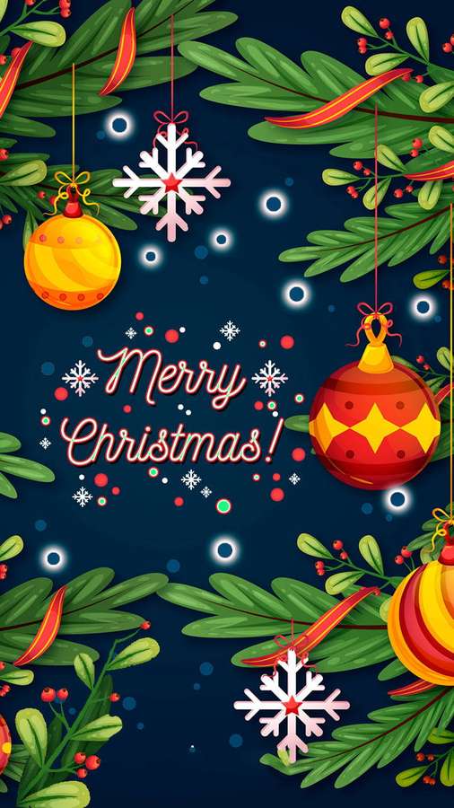 Decoração festiva de Natal com ornamentos e flocos de neve em um fundo azul escuro. — Feliz Natal iPhone Papéis de Parede