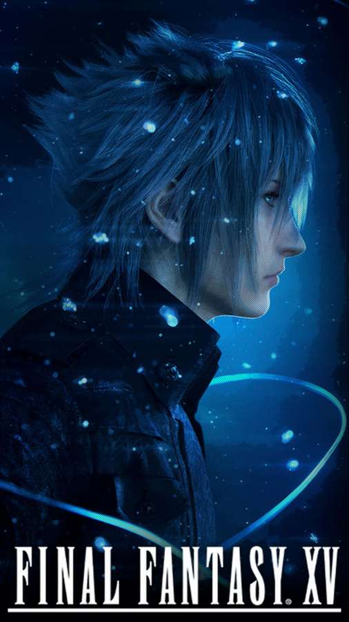 Anime character in blue cosmic setting with glowing particles and light trail. — Ff 15 Wallpaper