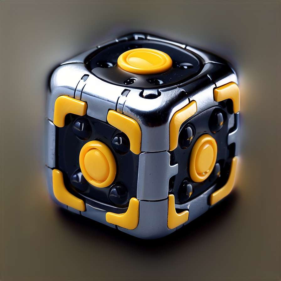A glowing yellow and silver gaming cube with buttons — Fidget PNG