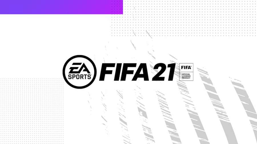 FIFA 21 Videospiel-Logo mit EA Sports Branding auf weißem Hintergrund mit lila und grauen Designelementen. — Fifa 21 Bilder