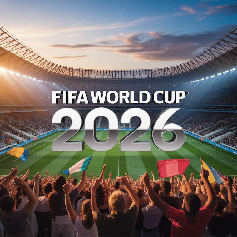 Fans schwenken Fahnen und jubeln in einem FIFA World Cup 2026 Stadion unter Sonnenuntergangslichten. — Fifa weltmeisterschaft Wallpaper