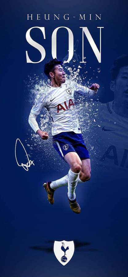 Jogador de futebol Heung-Min Son no ar com efeito de respingo de água e logotipo do time. — Filho Papéis de Parede