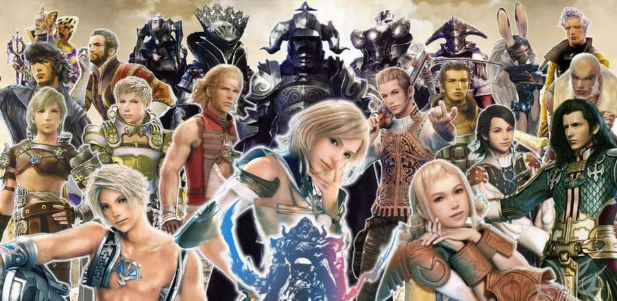 Gruppe af anime fantasy-karakterer i rustning og kostumer, der poserer til kamp. — Final Fantasy Characters Wallpapers