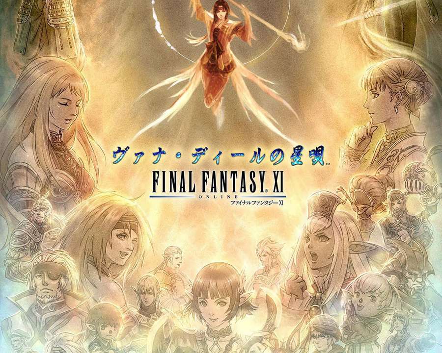 Final Fantasy XI promotional art with glowing characters in fantasy setting. — Final Fantasy Xi Wallpaper