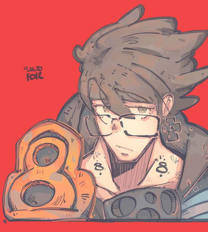 Anime character with glasses holding a large orange number eight. — Fire Force Haumea Wallpaper