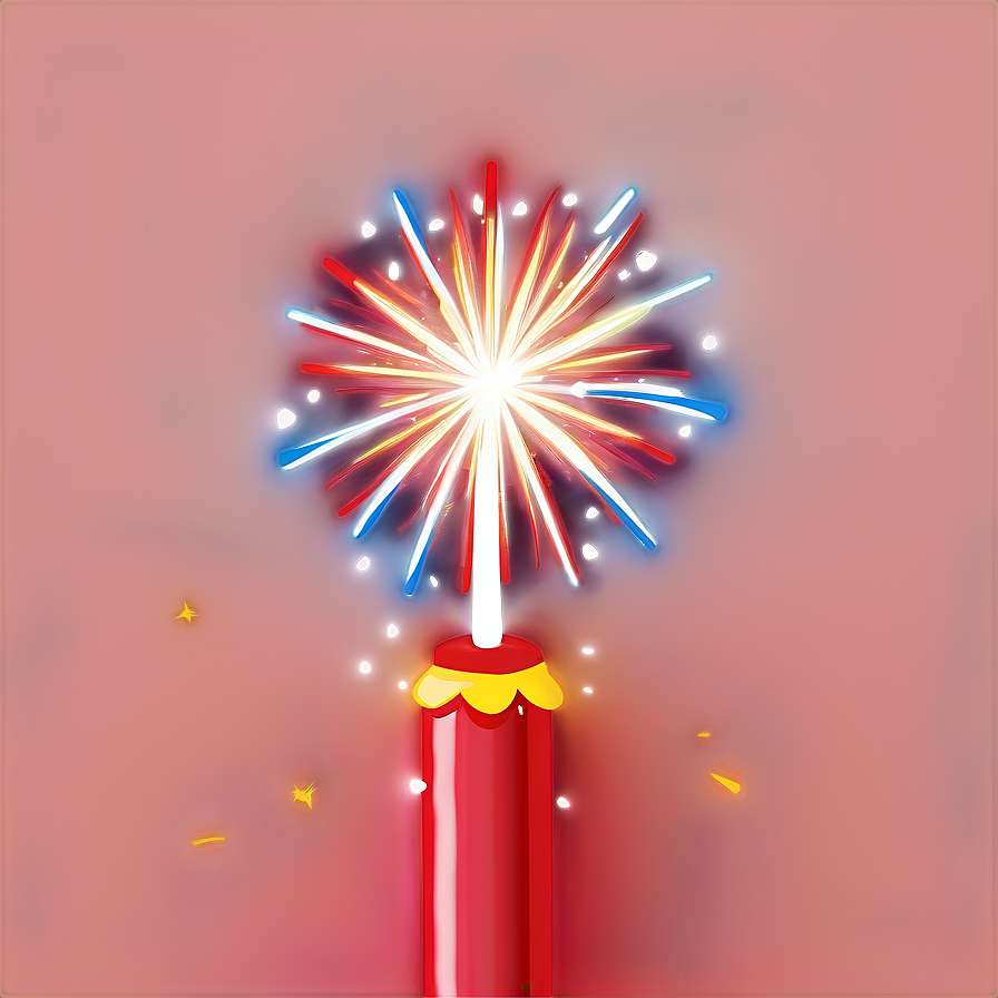 A red firework candle bursting with colorful light against a pink background. — Firecracker Picture