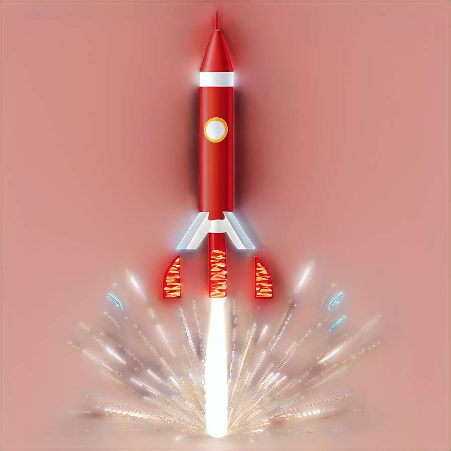 A red rocket launching with sparkling trails against a pink background. — Firecrackers PNG