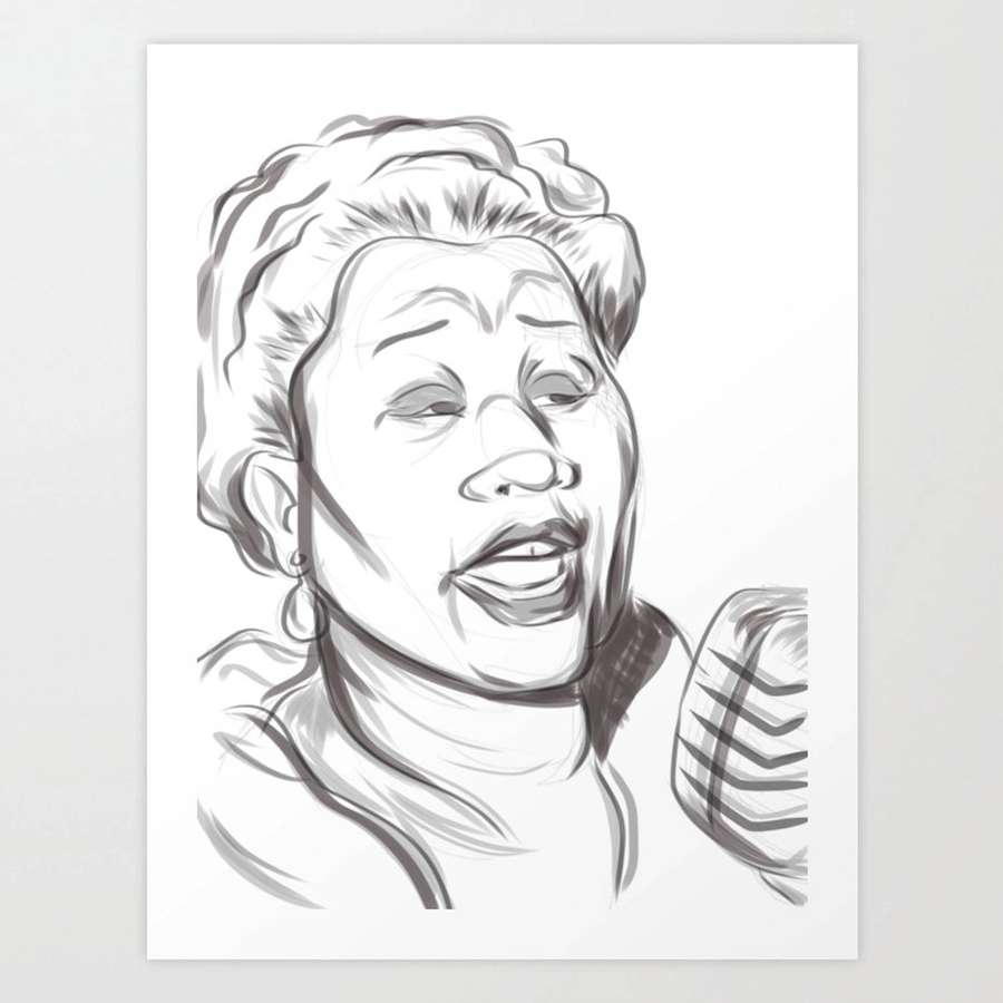 Uma mulher cantando em um microfone vintage em um esboço preto e branco. — Fitzgerald Papéis de Parede