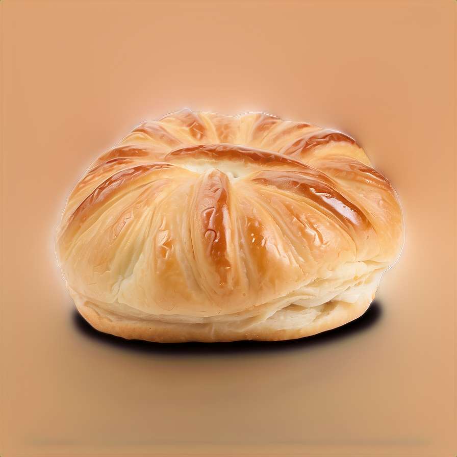 A freshly baked golden croissant with flaky layers on a beige background. — Flechas PNG