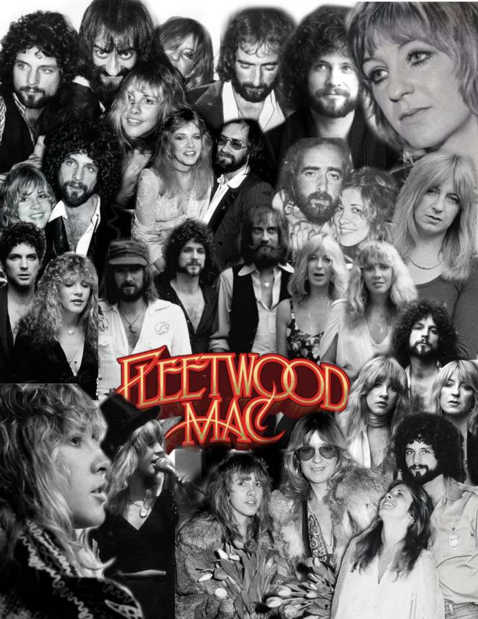 Fleetwood Mac-Bandmitglieder-Collage mit rotem Logo — Fleetwood Mac Bilder