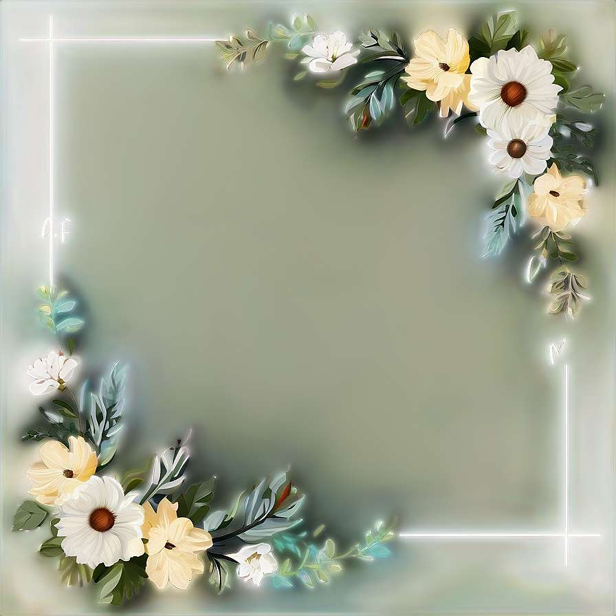 Floral corner frame with daisies and leaves on a muted background. — Flower Border PNG