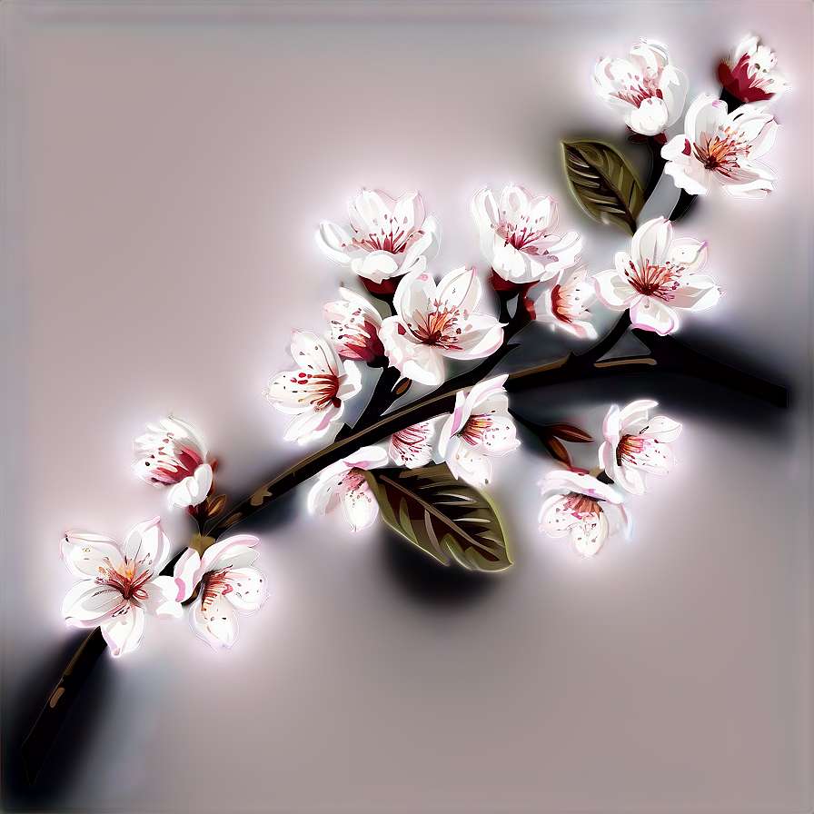 A glowing branch of cherry blossoms with white petals and pink centers. — Flower Pattern PNG