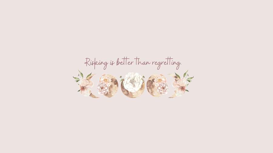 Motivational quote risking is better than regretting surrounded by watercolor flowers. — Flower Quote Wallpaper
