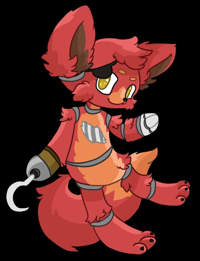 Red fox anime character with eye patch and hook arm in playful pose. — Fnaf Foxy Background