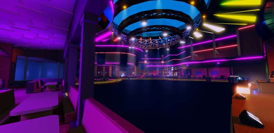 Club nocturno futurista con luces de neón y escenario brillante — Fondods de discoteca Fondos