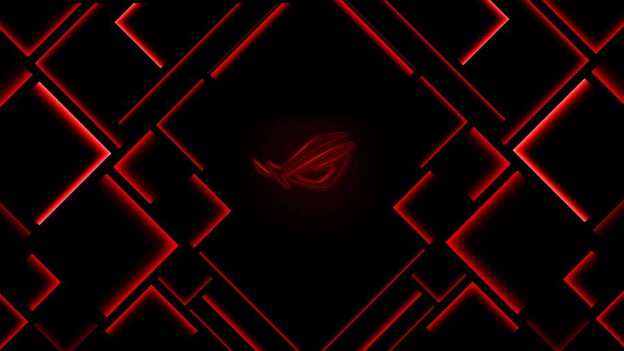 Cuadrícula de diamante de neón rojo brillante con logotipo ROG en el centro sobre fondo negro. — Fondos geométricos Fondos de pantalla