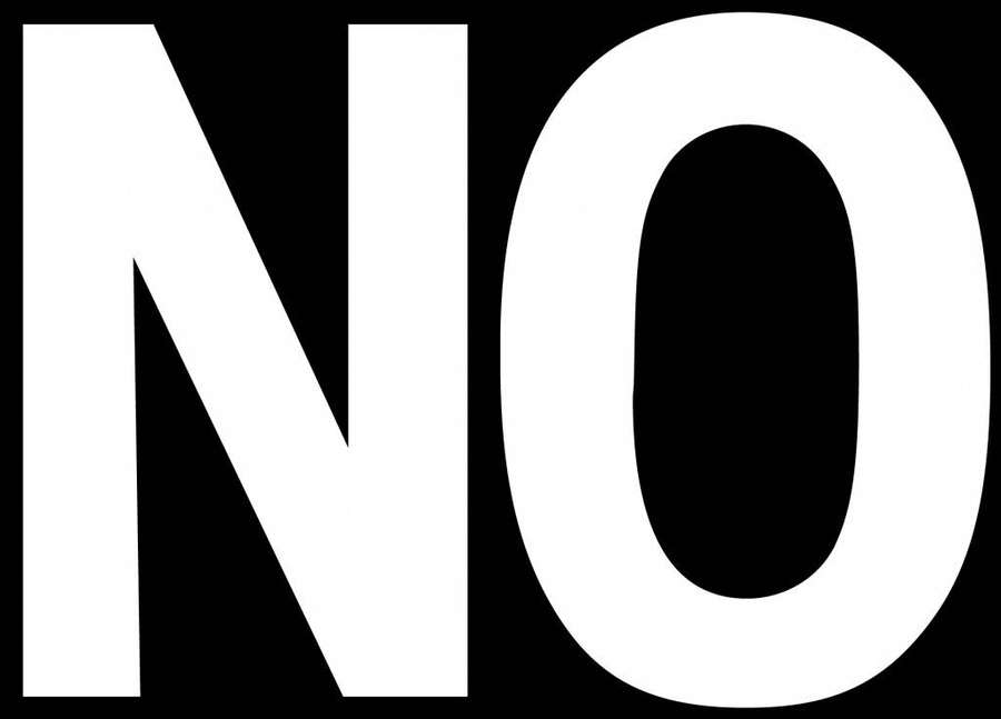Grandes letras brancas em negrito soletrando NÃO em um fundo preto. — Fonte Papéis de Parede