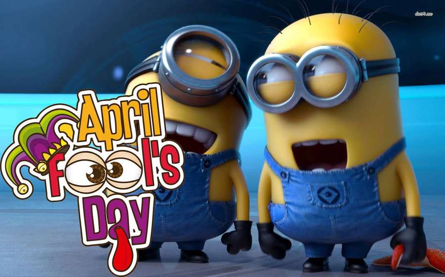 Two Minions celebrating April Fools Day with a festive logo. — Fools Wallpaper