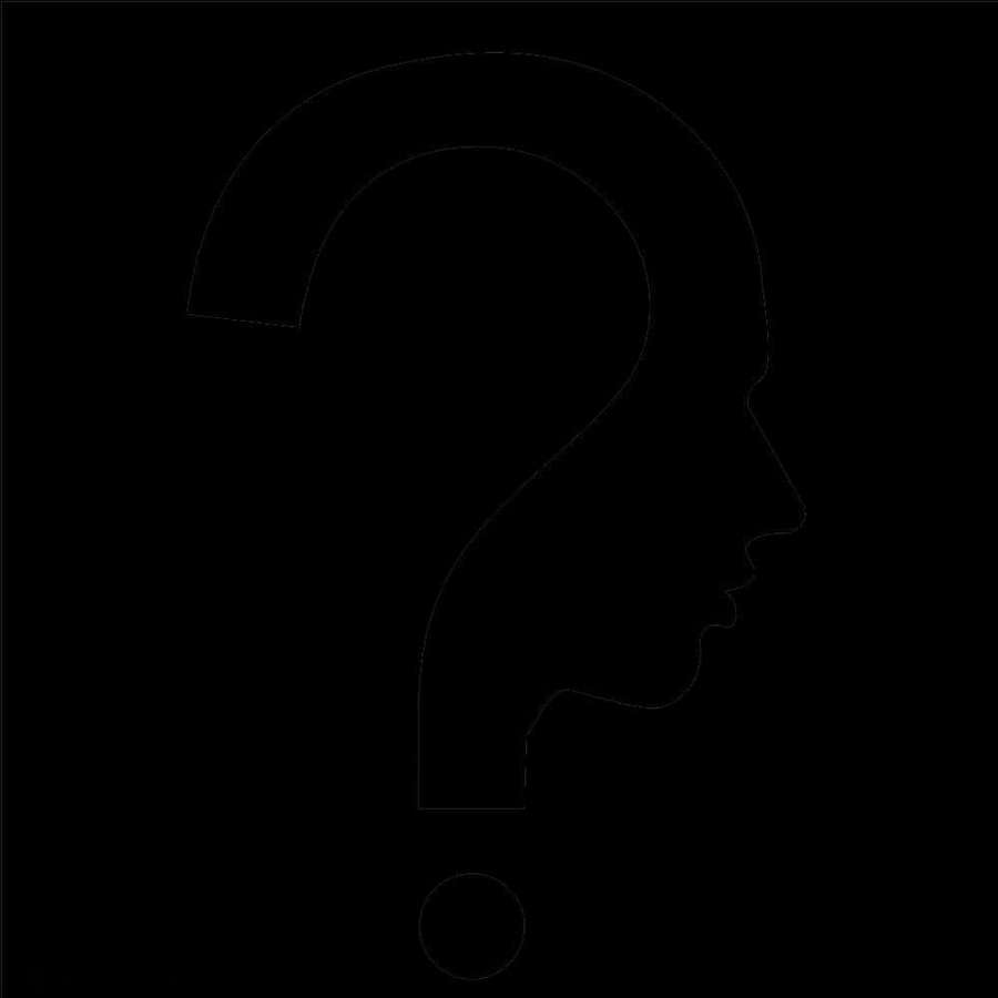 Ein Fragezeichen in Form eines menschlichen Kopfes im Profil, minimalistische Linienkunst auf schwarzem Hintergrund. — Fragezeichen Wallpaper