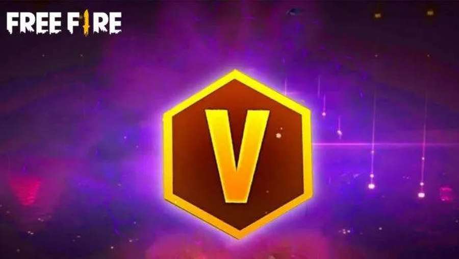 Free Fire game logo with a glowing V emblem in a cosmic purple background. — Free Fire Game Background