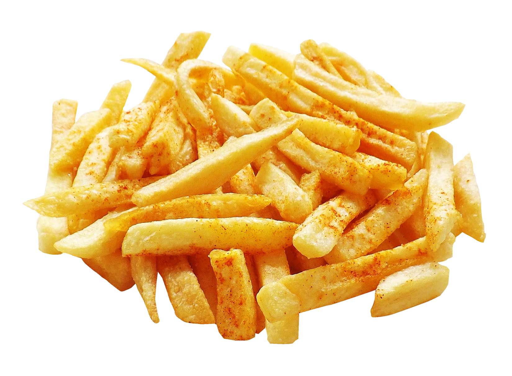 Crispy seasoned french fries piled high against a white background. — French PNG
