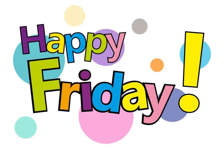 Happy Friday celebration graphic with rainbow text and colorful circles. — Friday Wallpaper