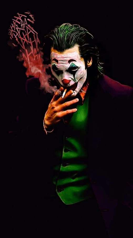 Joker fumando cigarro com fumaça vermelha subindo contra fundo preto. — Fumar Papéis de Parede