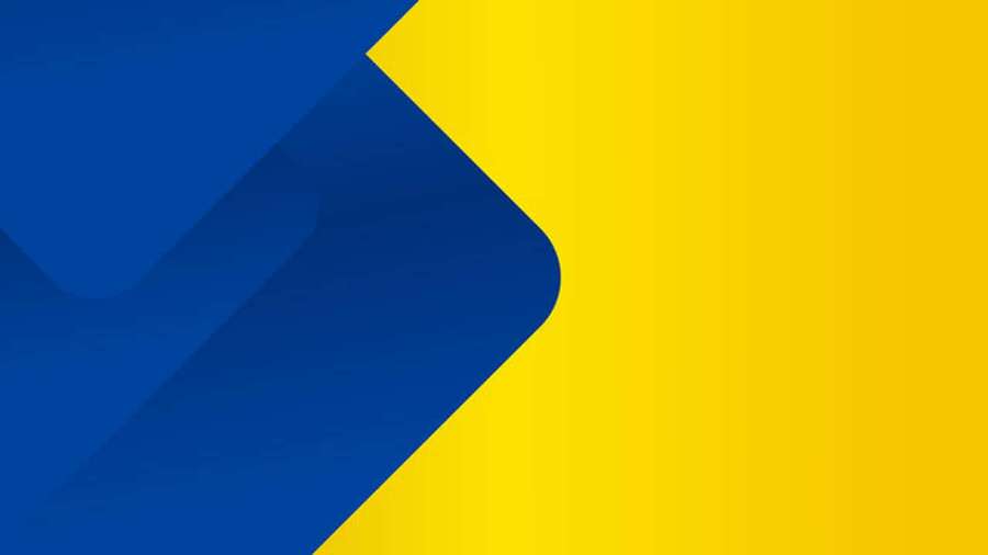 Design geométrico abstrato azul e amarelo com linhas limpas e preenchimento gradiente. — Fundo azul e amarelo Fundos