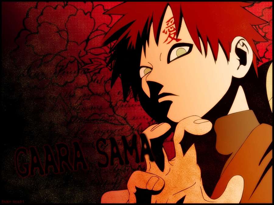Personagem de anime Gaara com cabelo vermelho e símbolo de areia olha intensamente. — Fundo Cool Anime Papéis de Parede