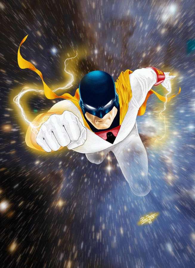 Super-herói soca através de campo estelar com efeitos de energia brilhante — Fundo de Space Ghost Papéis de Parede