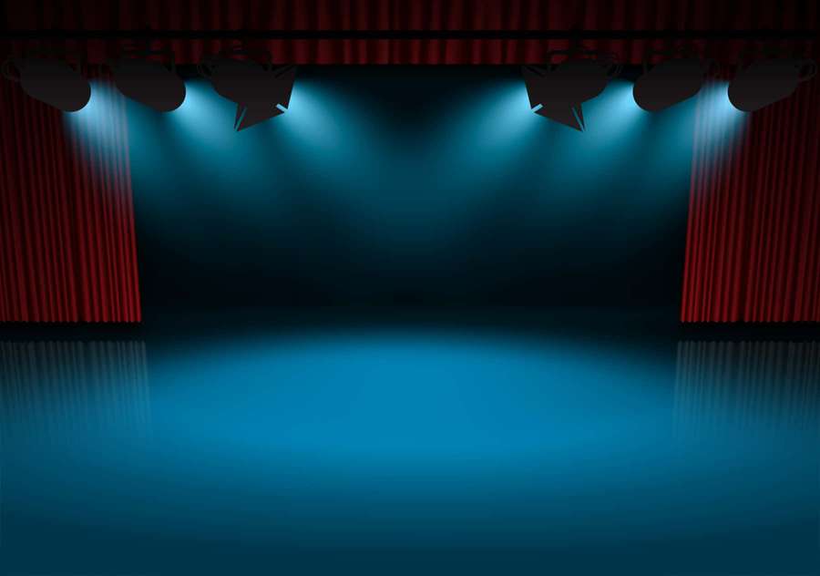 Tom teaterscene med røde gardiner og blå spotlights. — Fungerende Baggrunde Wallpapers