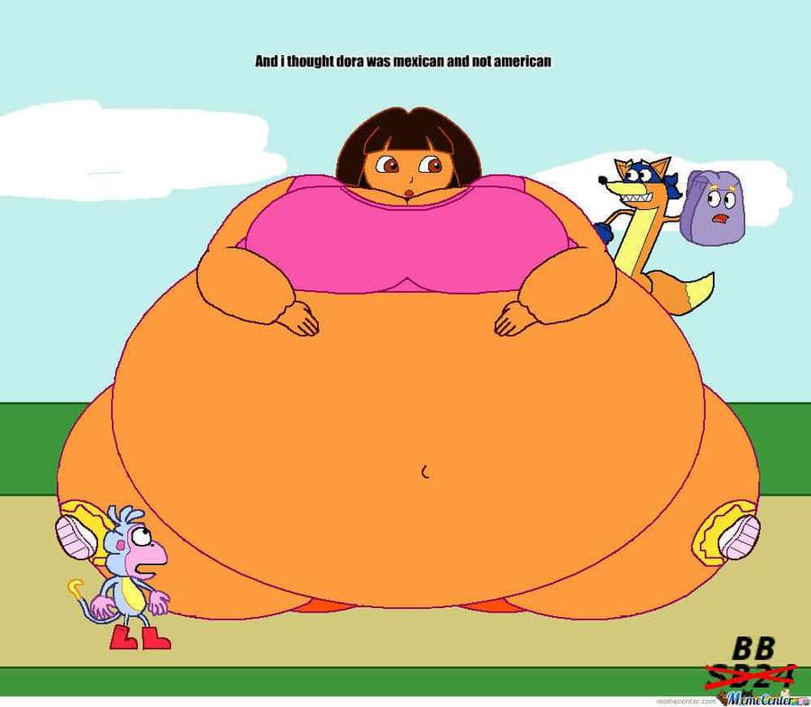 Dora the Explorer as a giant balloon with her tiny friends Boots and Swiper. — Funny Dora Background