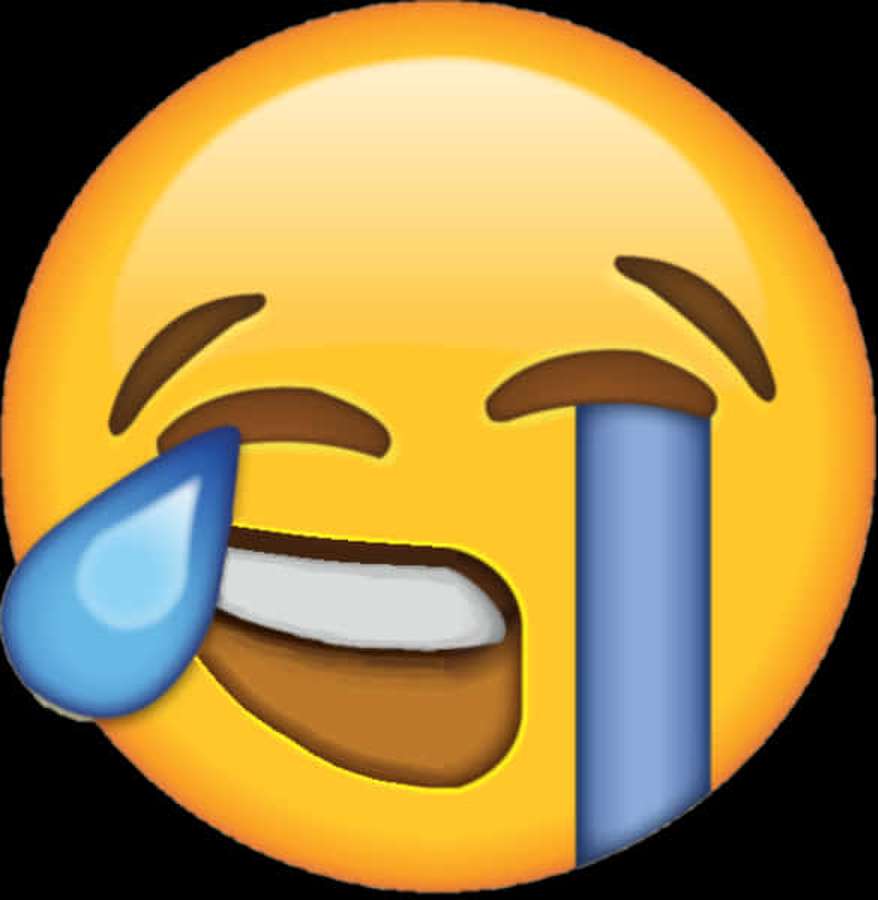 A laughing emoji face with a blue tear rolling down its cheek. — Funny Memes Wallpaper