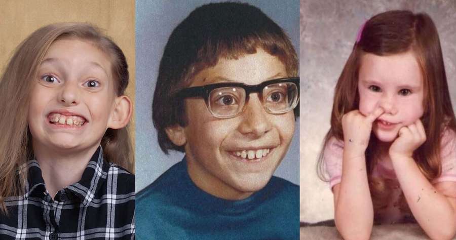 Tres niños en fotos escolares vintage con expresiones juguetonas o sorprendidas. — Funny School Fondos de pantalla