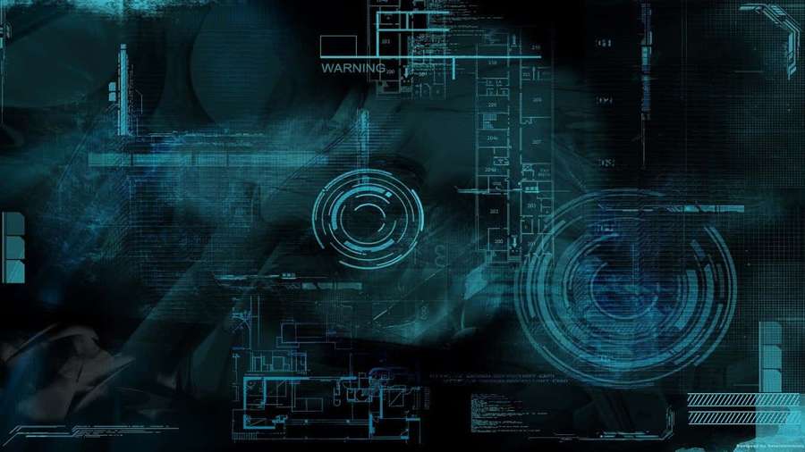 Futuristic digital interface with glowing blue holographic elements. — Future Desktop Picture