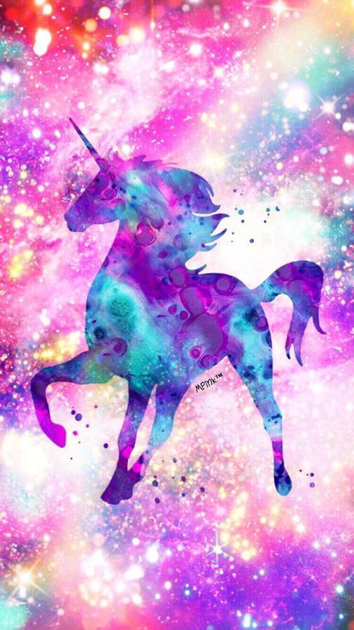A colorful watercolor unicorn running through a glittering cosmic background. — Galaxy Unicorn Wallpaper