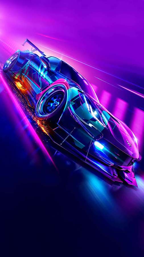Mobil futuristik melaju di malam yang diterangi neon dengan jejak bercahaya. — Game Nfs Wallpaper