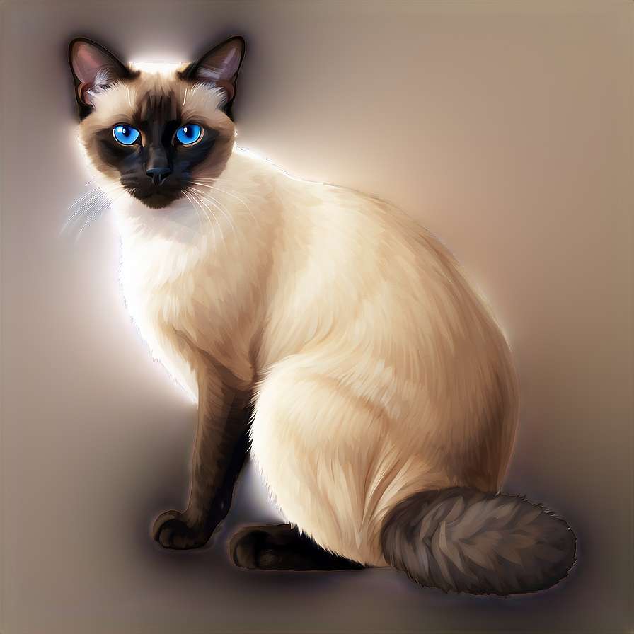 A Siamese cat with blue eyes and cream fur sits calmly against a soft gradient background. — Gato PNG