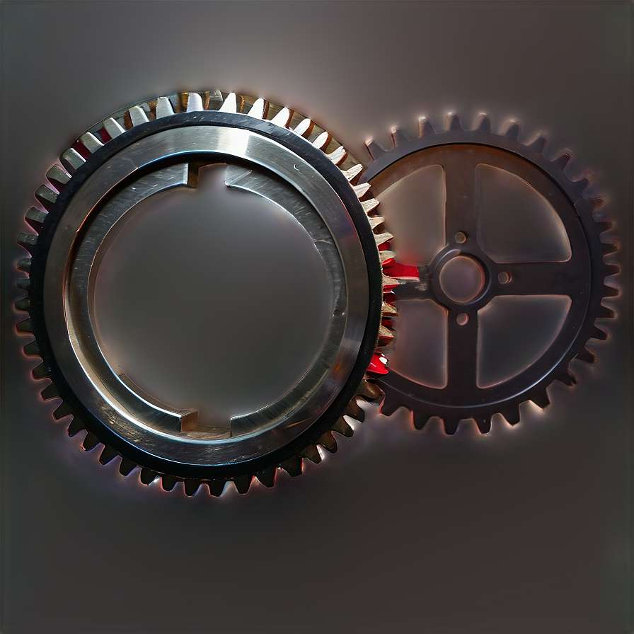 Two interlocking metallic gears with glowing edges on a dark background. — Gear PNG