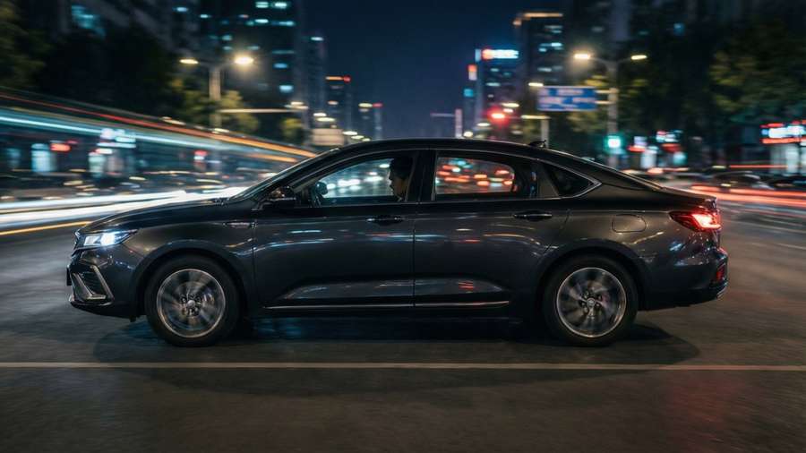 Long exposure side profile of Geely Preface with light trails at night — Geely Preface Wallpaper
