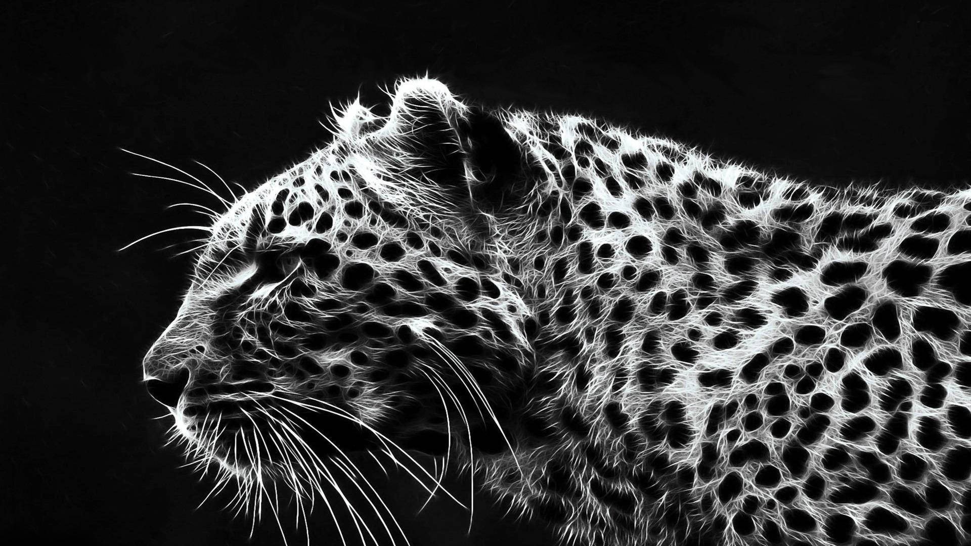 En detaljert svart-hvit digital illustrasjon av et leopardhode i profil. — Gepard Bakgrunner