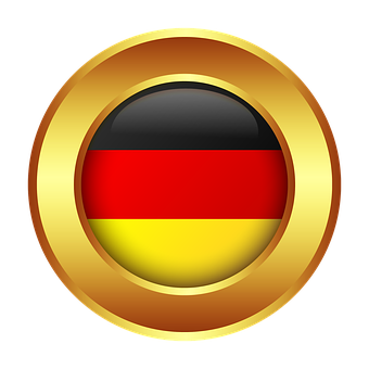 German flag in a golden button with reflective surface. — Germany PNG