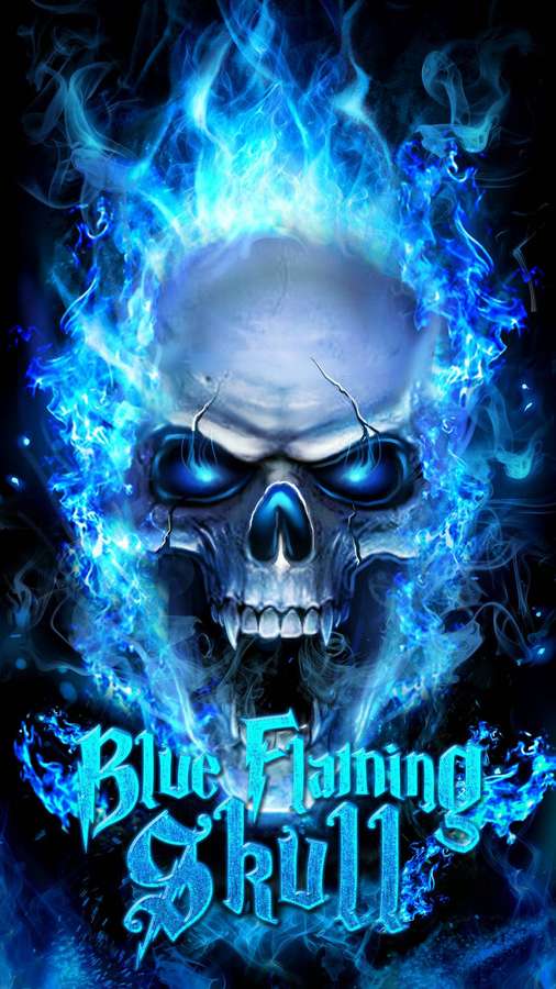 Ein Schädel, umgeben von blauen Flammen mit glühenden Augen und feurigem Text darunter. — Ghost Rider Bilder